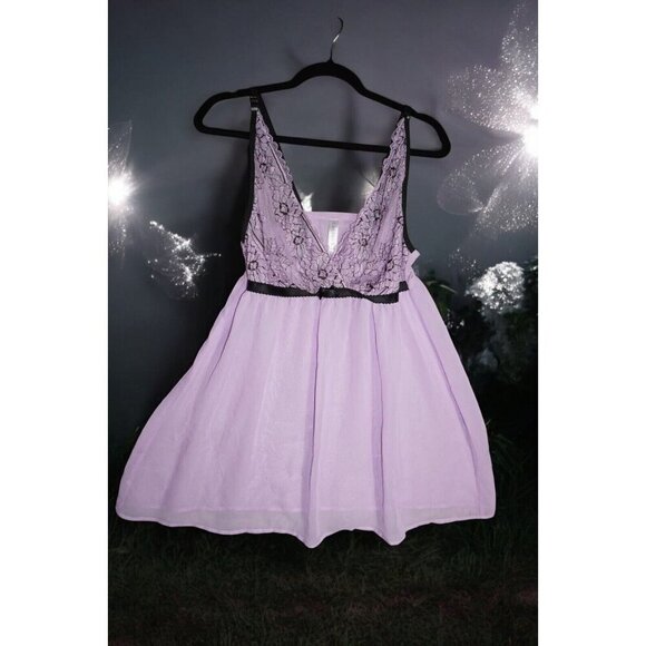 Purple Lace Babydoll Slip Dress - Fairycore Cottagecore Y2K Lingerie - 14/16 - Picture 1 of 13